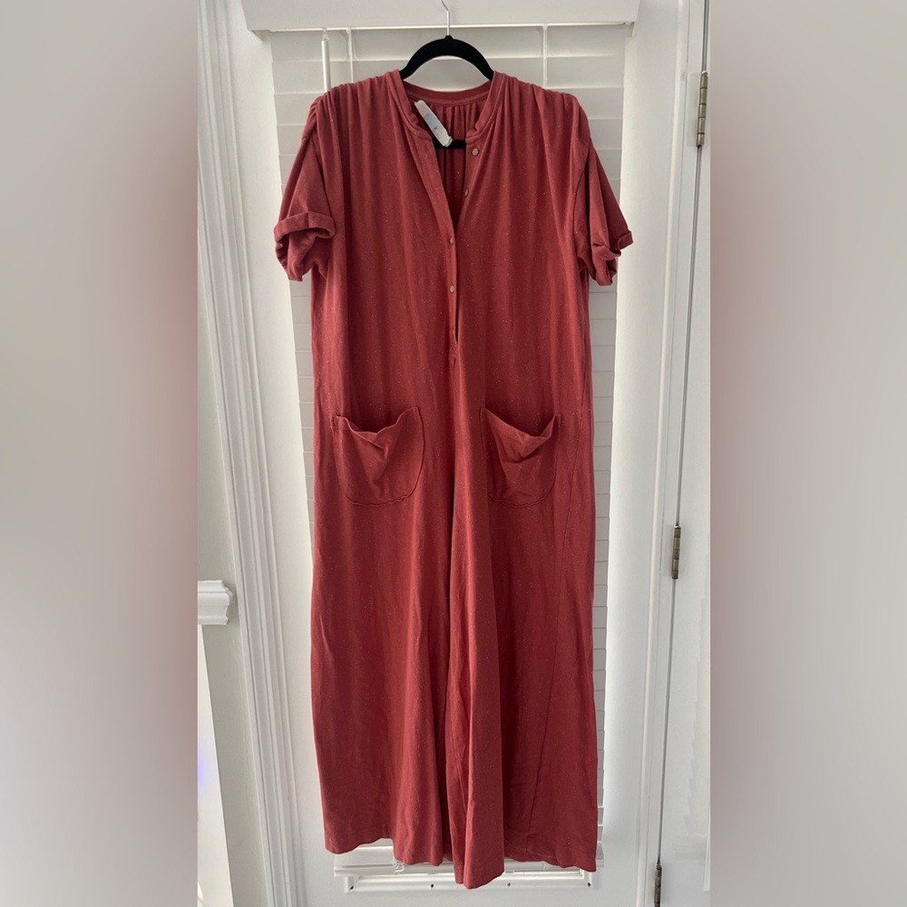Free People Rust Red Button-Front Jumpsuit Romper
